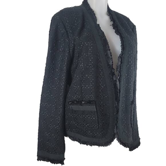Chico's Black Dressy Wool Blend Openj Business Work Vacation Cruise Jacket 3/L - Picture 2 of 5